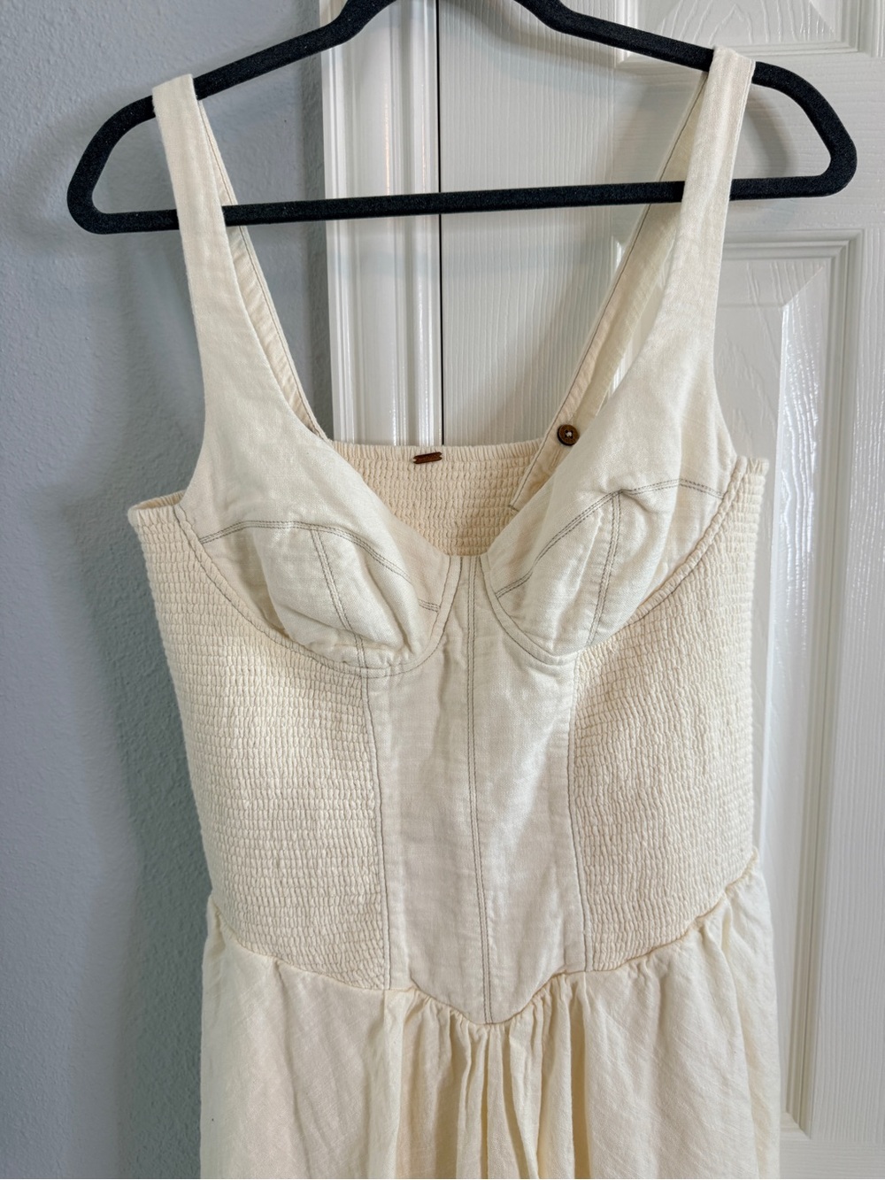 Free People Delilah Romper Dress Cream  Smocked Boho Cottagecore Large - Picture 2 of 10